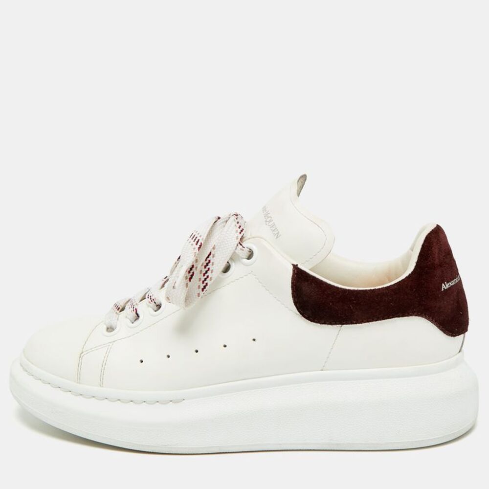 Alexander Mcqueen Larry Size 38.5 White/burgundy Leather And Suede Low Top